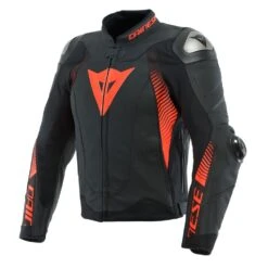 Dainese Super Speed 4 Leather Jacket Black Matt Fluo Red -Motorrijden dainese super speed 4 leather jacket black matt fluo red motorcycle jacket 1