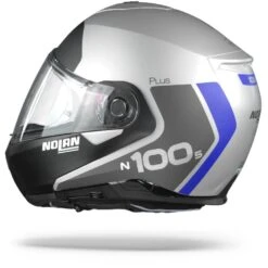 Nolan N100-5 Plus Distinctive 30 Flat Zilver Zwart Blauw Systeemhelm -Motorrijden n100 5 plus distinctive n com flat silver 30.11